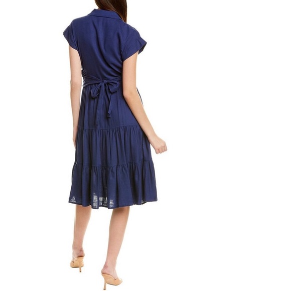 EUC Maison Tara linen-blend indigo colored button down midi dress, size 14 - Picture 2 of 7